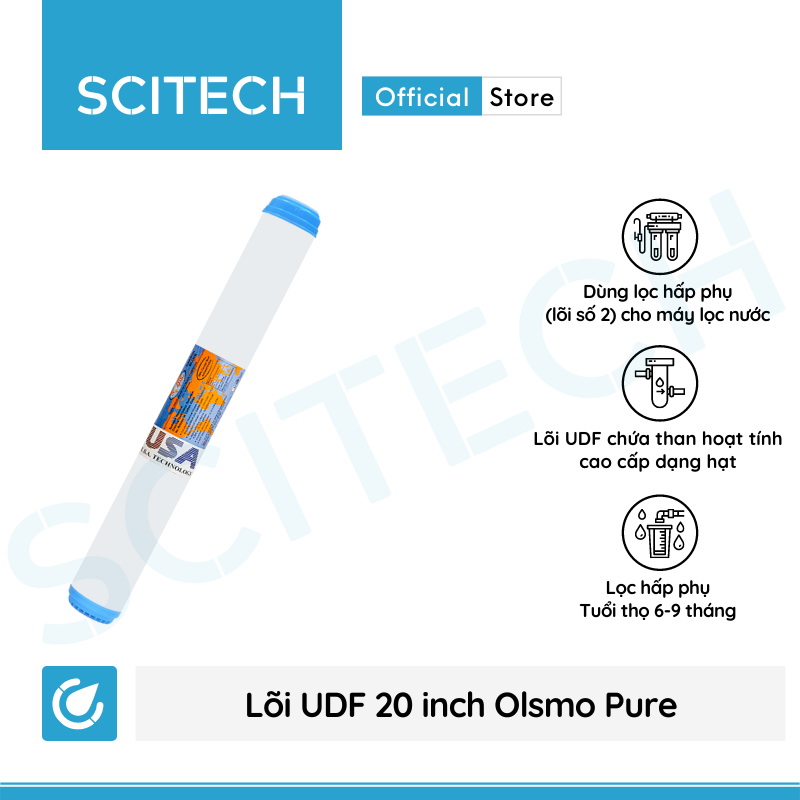 Lõi lọc nước số 2 UDF 20 inch Olsmo Pure by Scitech dùng trong máy lọc nước RO, bộ lọc thô - Hàng chính hãng