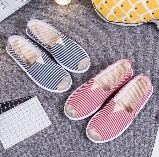 Giày lười slip on nữ kẻ ngang bọc cói vintage thời trang-GL2