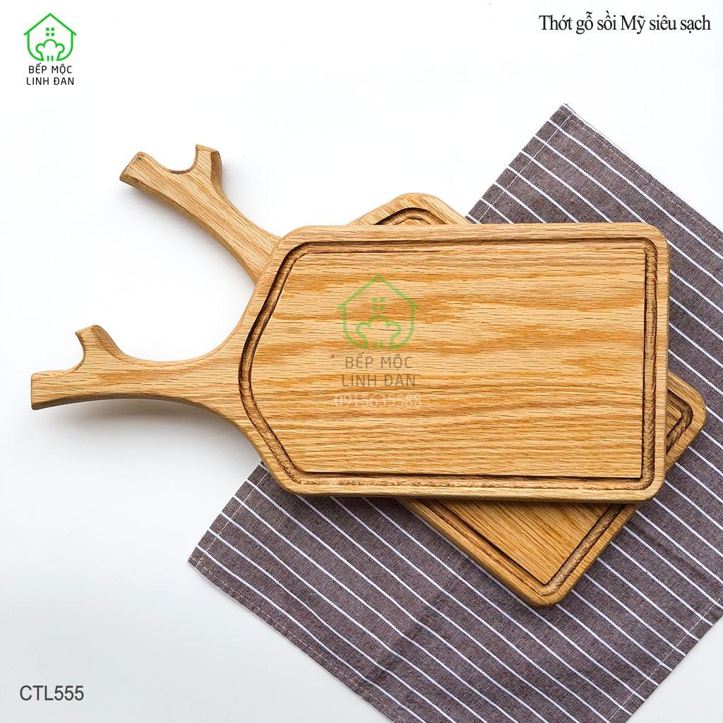 Khay Gỗ Sồi Tay Cầm Sừng Hươu HAHANCO Chắc Bền Vân Đẹp