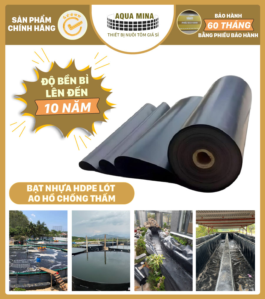Bạt nhựa HDPE lót ao hồ, làm vườn thác, nuôi thủy sản , Dày: 0,3mm, 0,5mm, 0,75mm, Cắt size theo yêu cầu, Bảo hành 5 năm