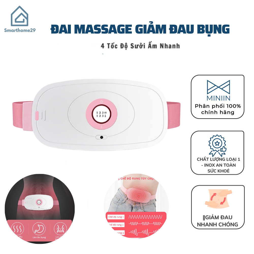 Đai Massage Làm Ấm Bụng, Máy Massage Giảm Đau Bụng Kinh Nguyệt, Điều Chỉnh Nhiệt Độ, 4 Tốc Độ Sưởi Ấm Nhanh - HÀNG CHÍNH HÃNG MINIIN