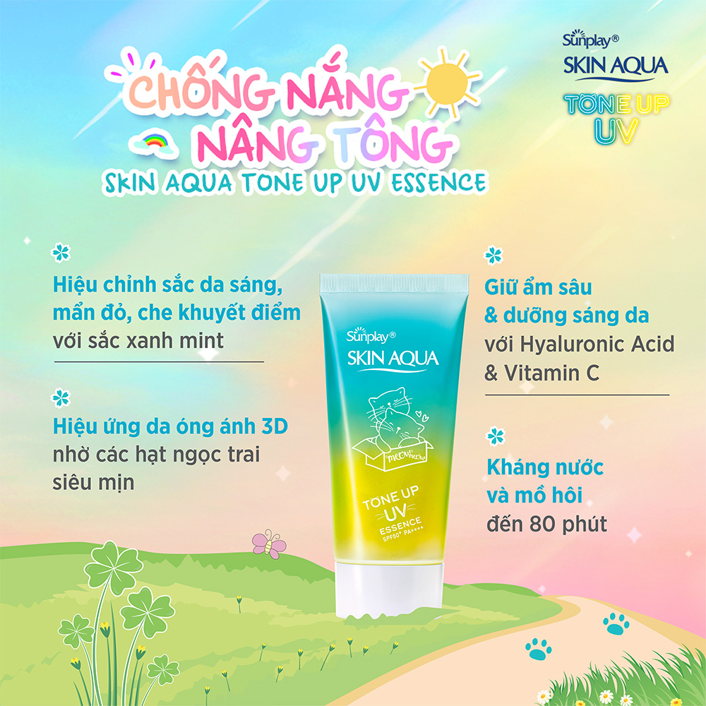 Tinh chất chống nắng nâng tông dành cho da dầu/hỗn hợp Sunplay Skin Aqua Tone Up UV Milk (Mint Green) (dành cho da sáng, có khuyết điểm đỏ) (50g)