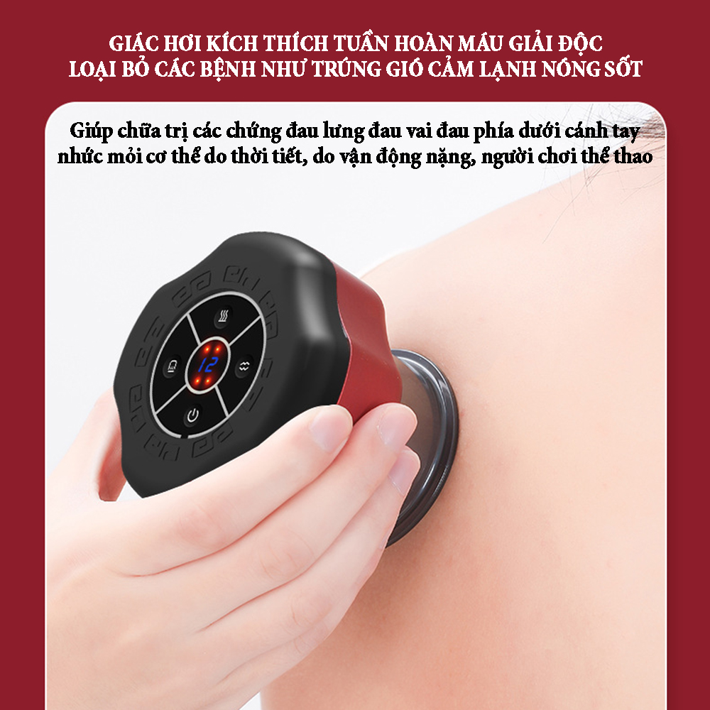 Máy massage giác hơi tự động bằng điện thông minh có chức năng cạo gió 12 mức áp suất, chức năng chườm nóng giúp giảm đau mỏi, giải pháp trị liệu mới