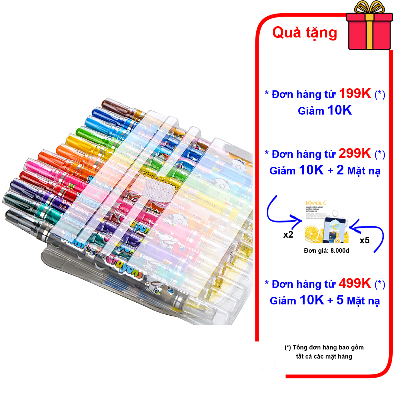 12 cây bút sáp vặn dài