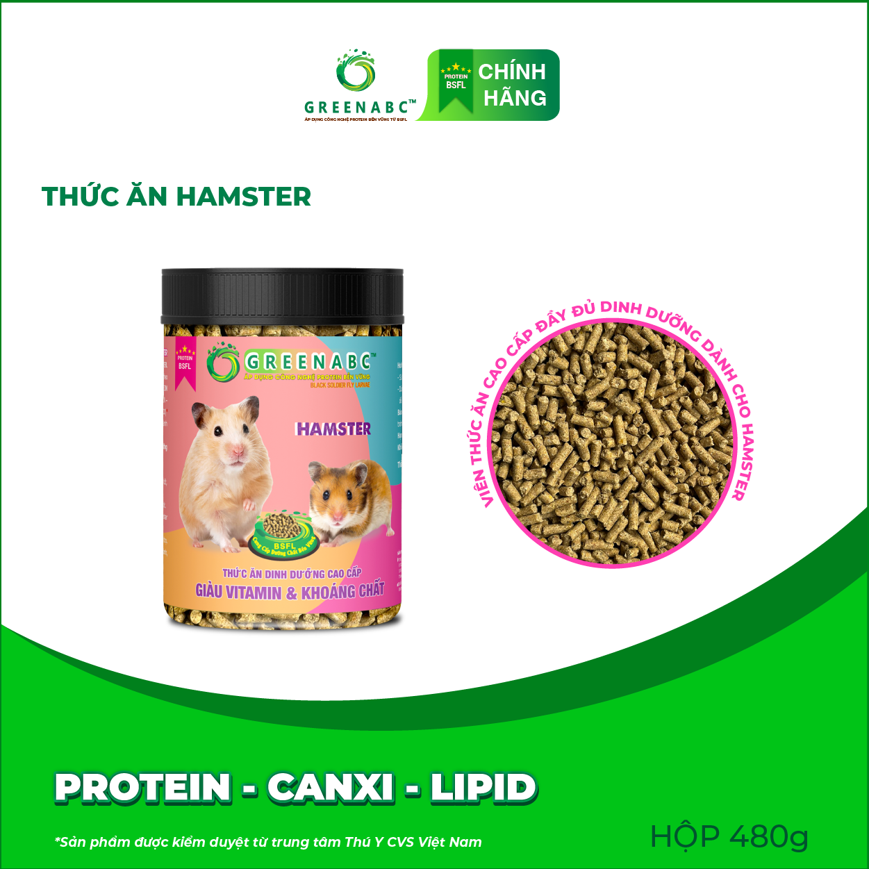 Thức ăn Hamster GREENABC – Bổ sung Protein - Canxi - Lipid giúp Hamster ăn ngon, giảm căng thẳng, long mượt, tăng đề kháng - Hộp 10g và 480g