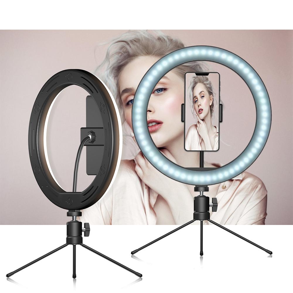 Đèn LED Ring Light Desktop có thể điều chỉnh độ sáng với giá đỡ điện thoại chân máy nhỏ Rmote Shutter