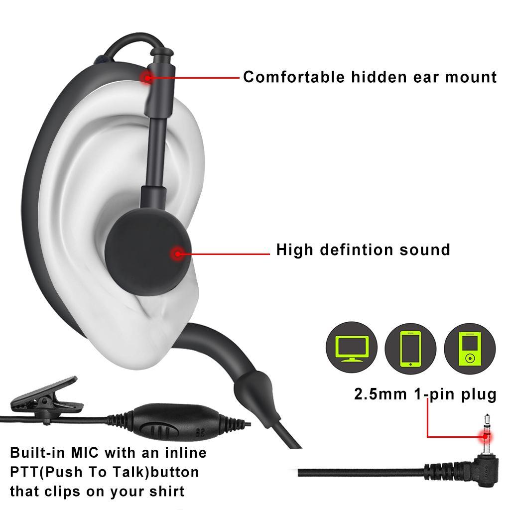 5Pieces 2  G Shape Clip-Ear Headset Earpiece with PTT for