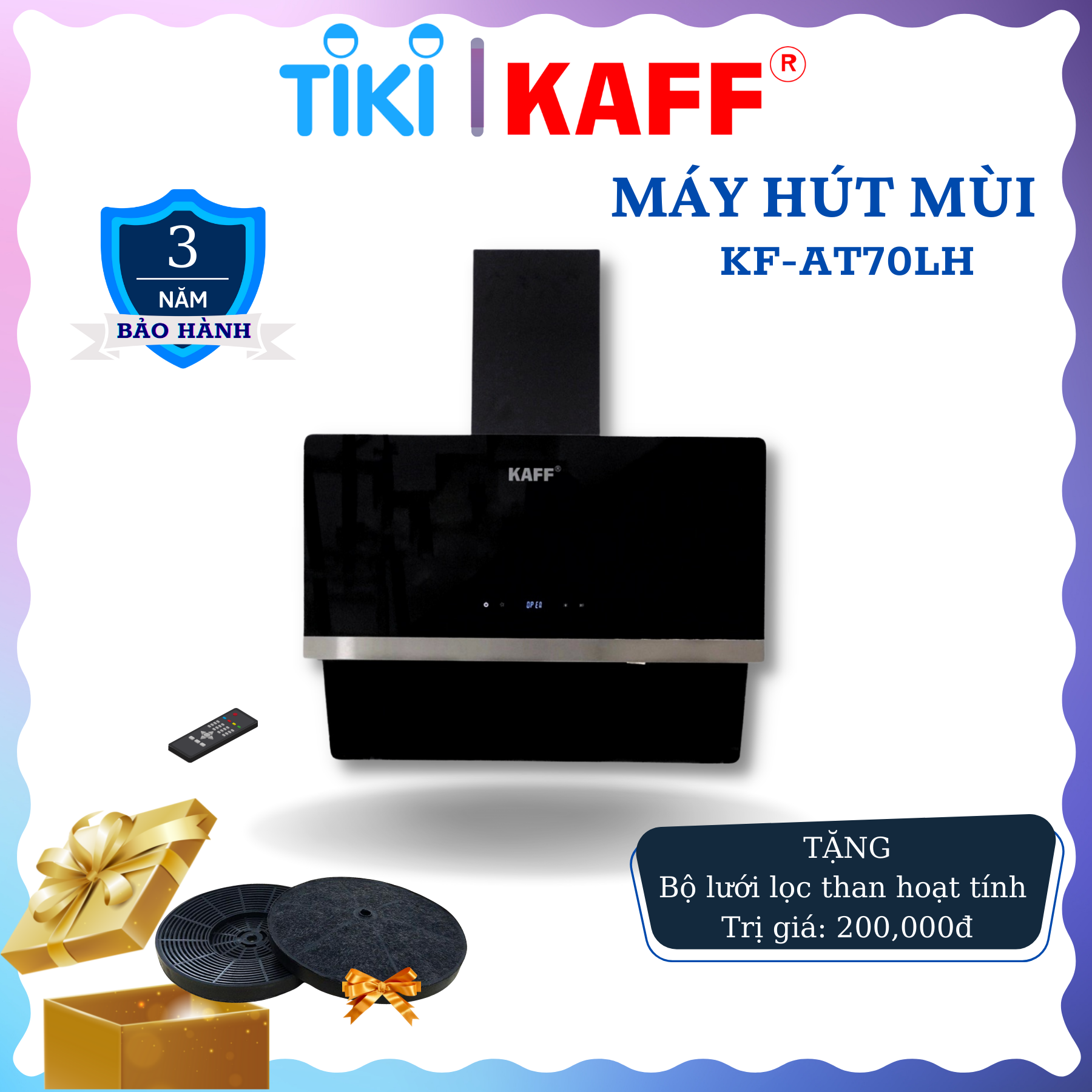 Máy hút mùi kính phẳng dạng TV cảm ứng điều khiển từ xa 700mm KAFF KF-LUX-AT70FH-BK - Hàng Chính Hãng