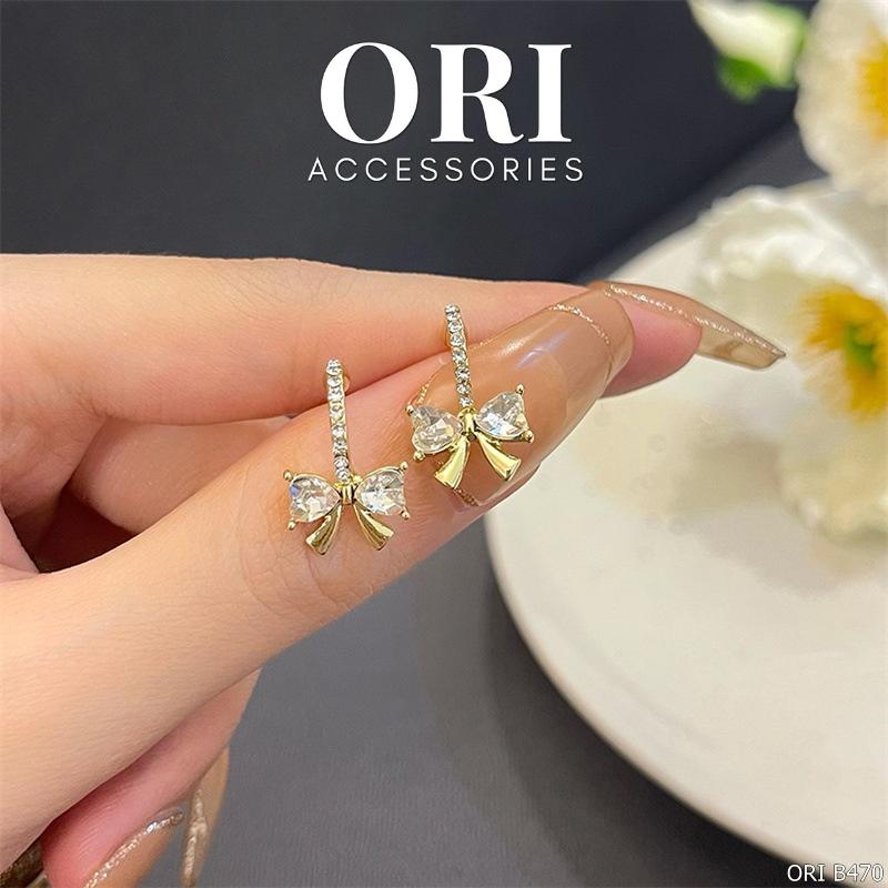 Bông tai nữ hình nơ đính đá xinh xắn ORI ACCESSORIES B470