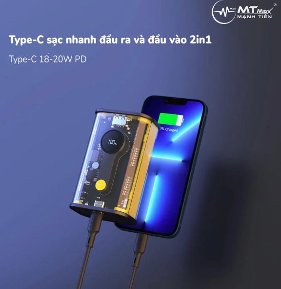 Sạc dự phòng trong sup6t1 WEKOME WP 333 dung lượng 10000mah hỗ trợ sạc nhanh 20W màn hình led hiển thị phần trăm pin cực sang hàng nhập khẩu