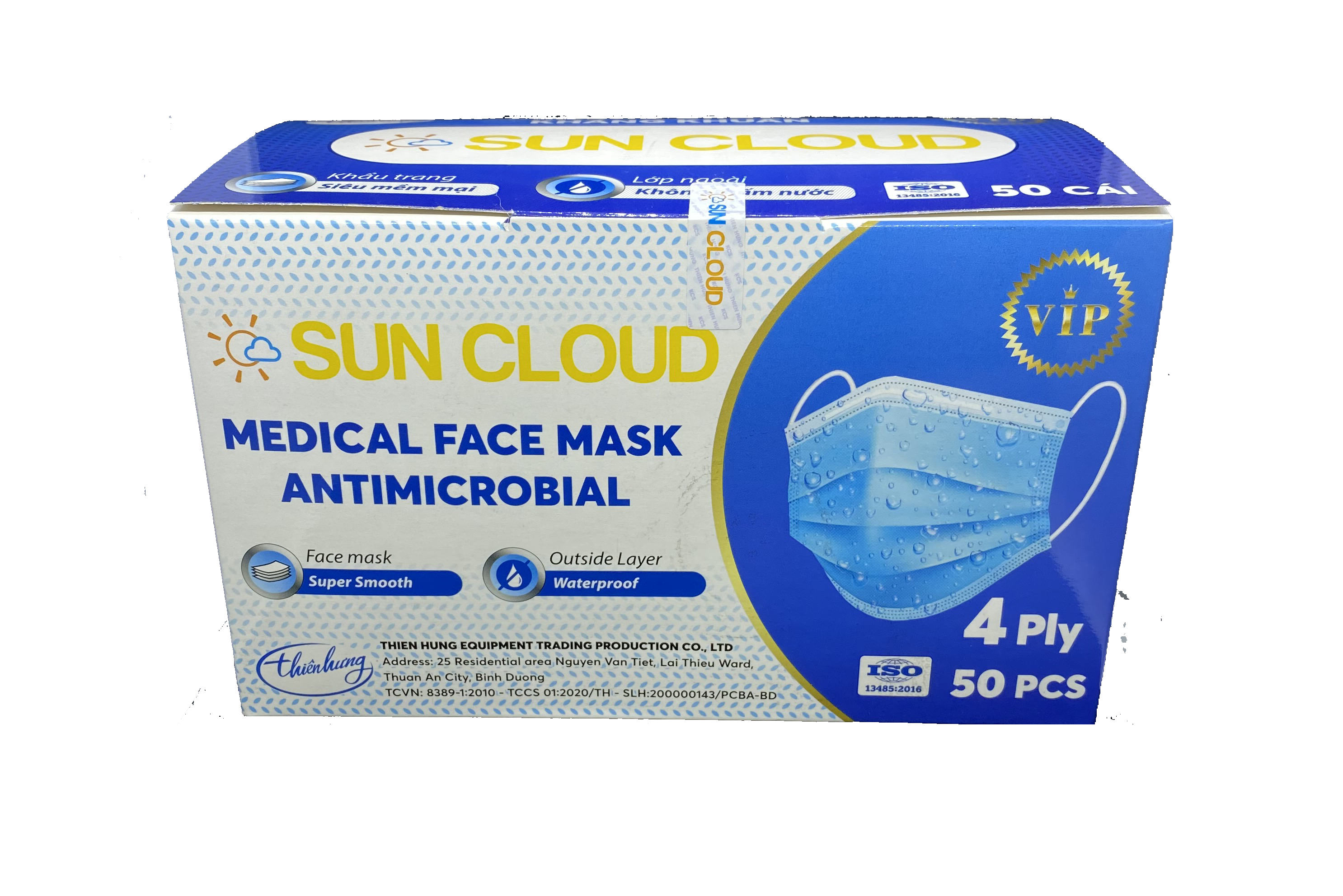 Khẩu Trang Y Tế Cao Cấp SUN CLOUD VIP - 4 Lớp Kháng Khuẩn / 99% Lọc Khuẩn, Bụi, Virus Tốt Nhất, Lớp Ngoài Không Thấm Nước, Chống Giọt Bắn