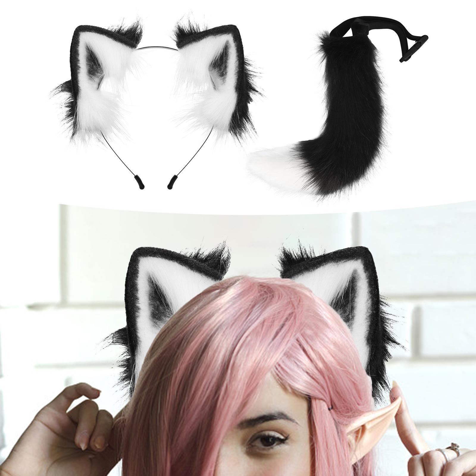 Ears and Tail Headdress Costume Accessories Lolita Cosplay Cat Ear Faux Gifts Ears Hair Clip Hair Hoop for Dance Performance Prom Kids