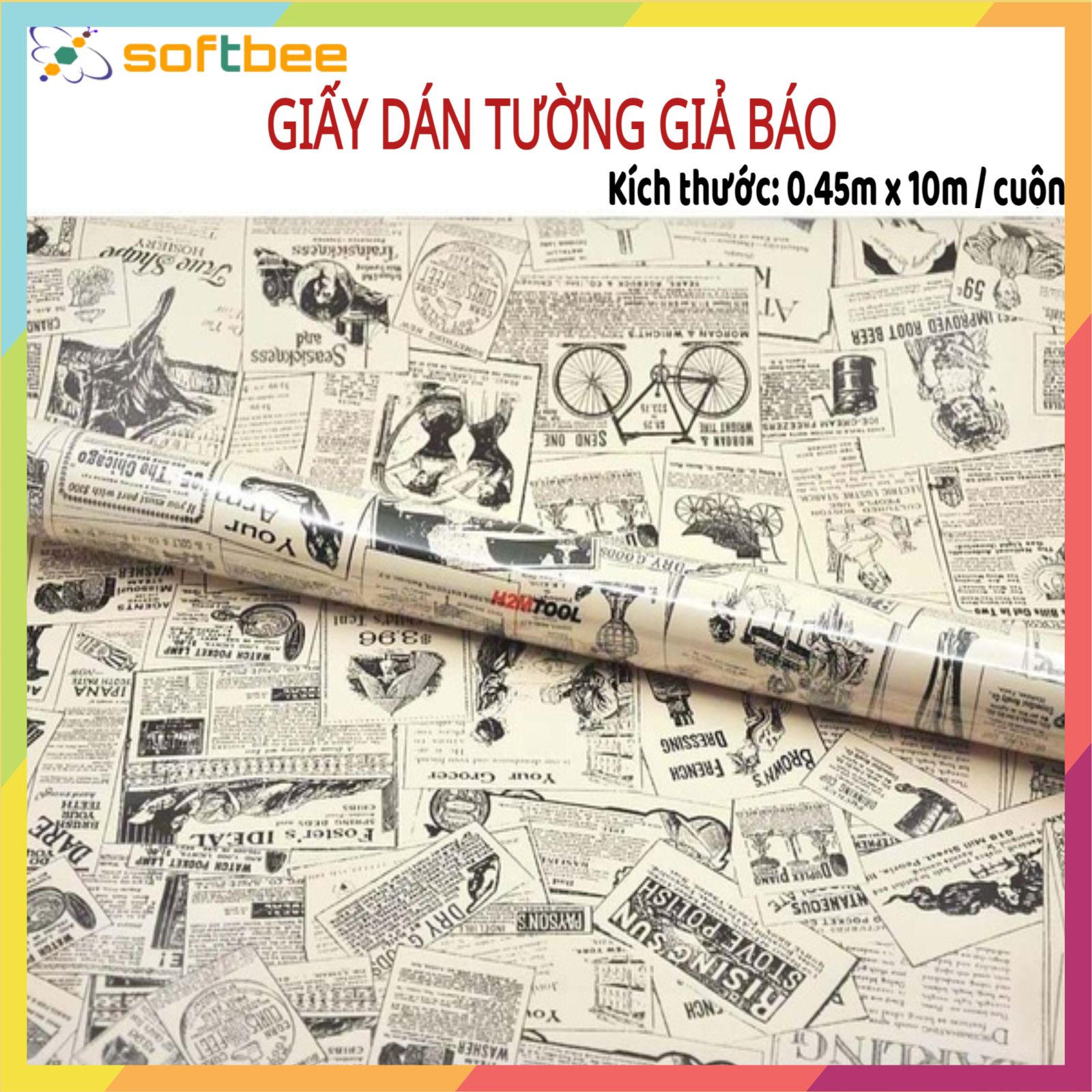 Giấy dán tường chất liệu decal chống nước, in hình giả báo, kích thước 0.45m x 10m / cuộn