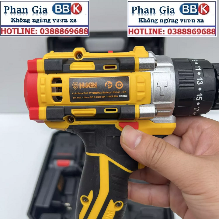 Máy khoan pin HUKAN 21V 3 chức năng tặng bộ phụ kiện mũi khoan