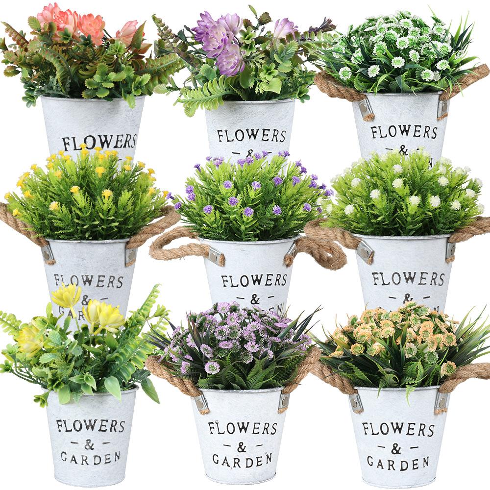 Hoa giả trong nhà 1 chiếc, Hoa giả với nồi kim loại Trang trí cây nhân tạo cho đám cưới ngoài trời Bàn văn phòng Vườn Quà tặng nhà mới