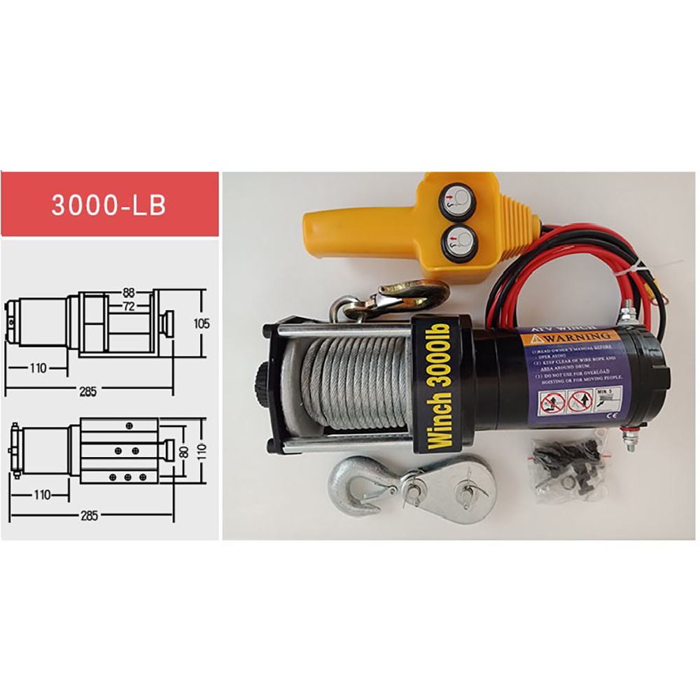 Tời Cứu Hộ Ô Tô ABG 12V 3000 LBS - Tời Ắc Quy Thiết Kế Chuyên Dụng Cho Cứu Hộ, Giúp Nâng, Hạ, Kéo Các Vật Nặng, Ô Tô - Hàng Chính Hãng 