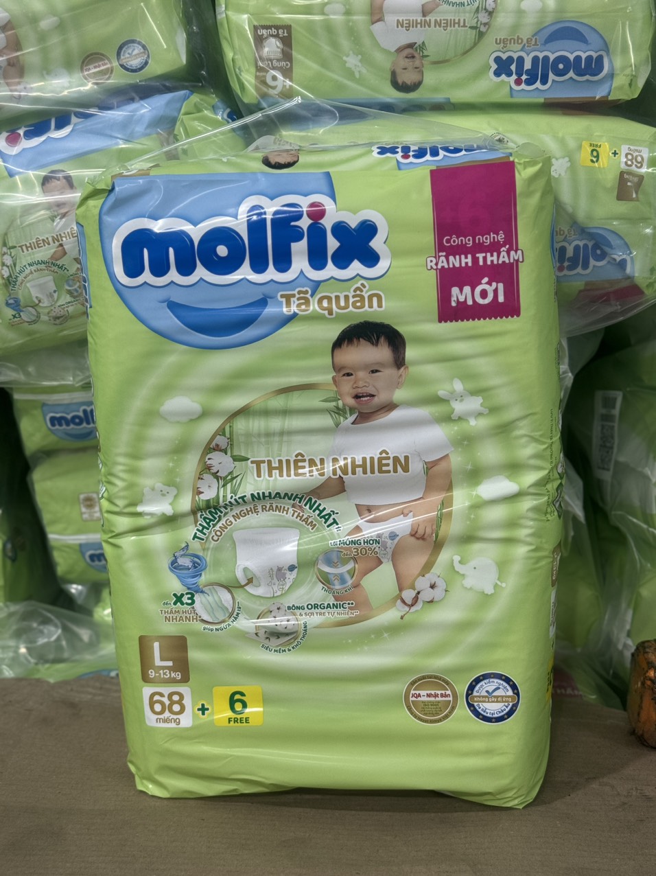 (MẪU MỚI 2024)Tã/bỉm QUẦN Molfix Thiên nhiên Thổ Nhĩ Kỳ size L68+6 miếng