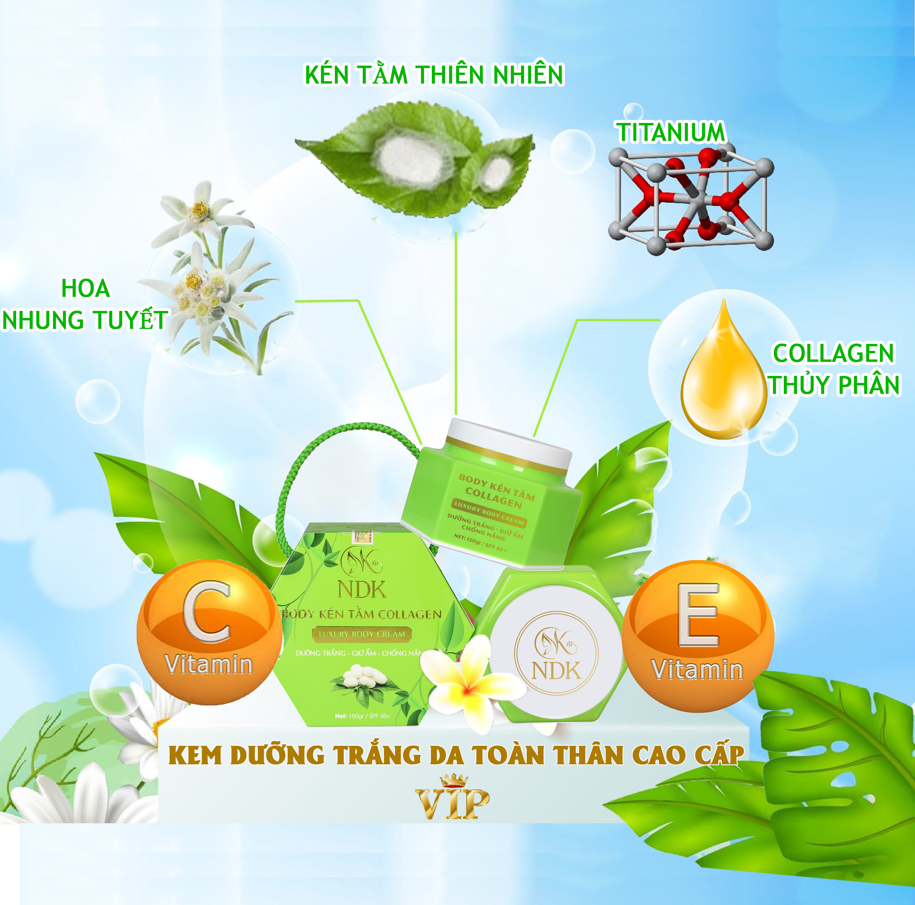 Combo 3 Hộp Kem Body Kén Tằm Collagen NDK trắng da toàn thân sau 2 tuần