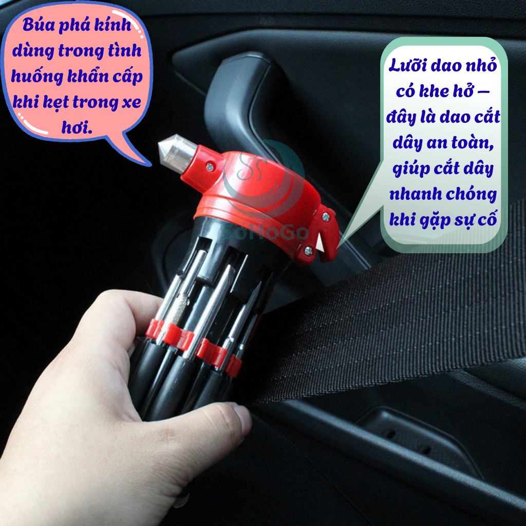 Bộ Tô Vít Cứu Hộ Đa Năng – Đèn Pin, Búa Cứu Hộ, Dao Cắt – Dụng Cụ Cứu Hộ Xe &amp; Sửa Chữa