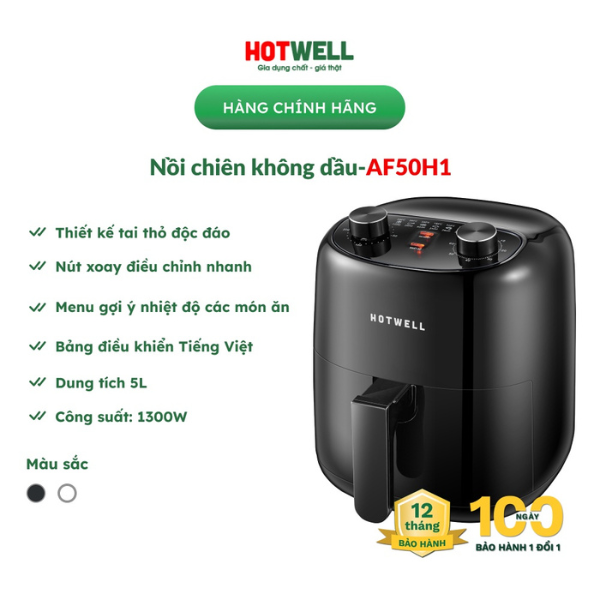 Nồi Chiên Không Dầu HOTWELL AF50H1 Black 5 Lít, Bảo Hành Chính Hãng 12 Tháng, 1 Đổi 1 Trong 100 Ngày - Hàng Chính Hãng