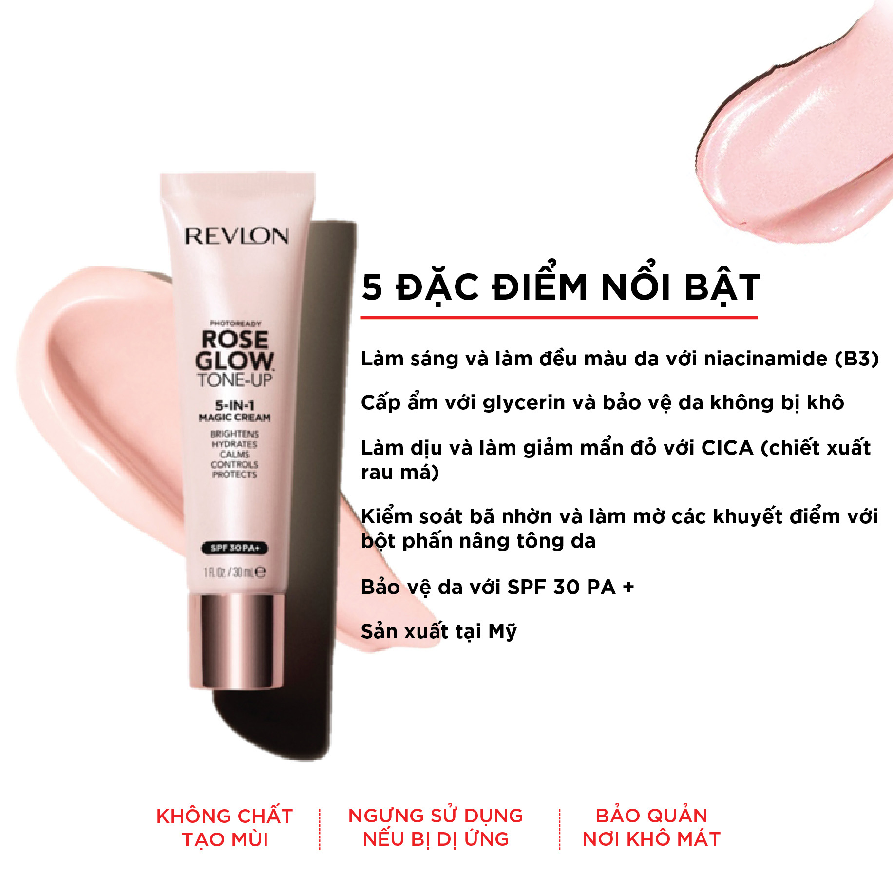 Kem lót chuyên nghiệp 5in1 Revlon Photoready Rose Glow Tone-Up 5in1 Magic Cream SPF 30PA+ 30ml