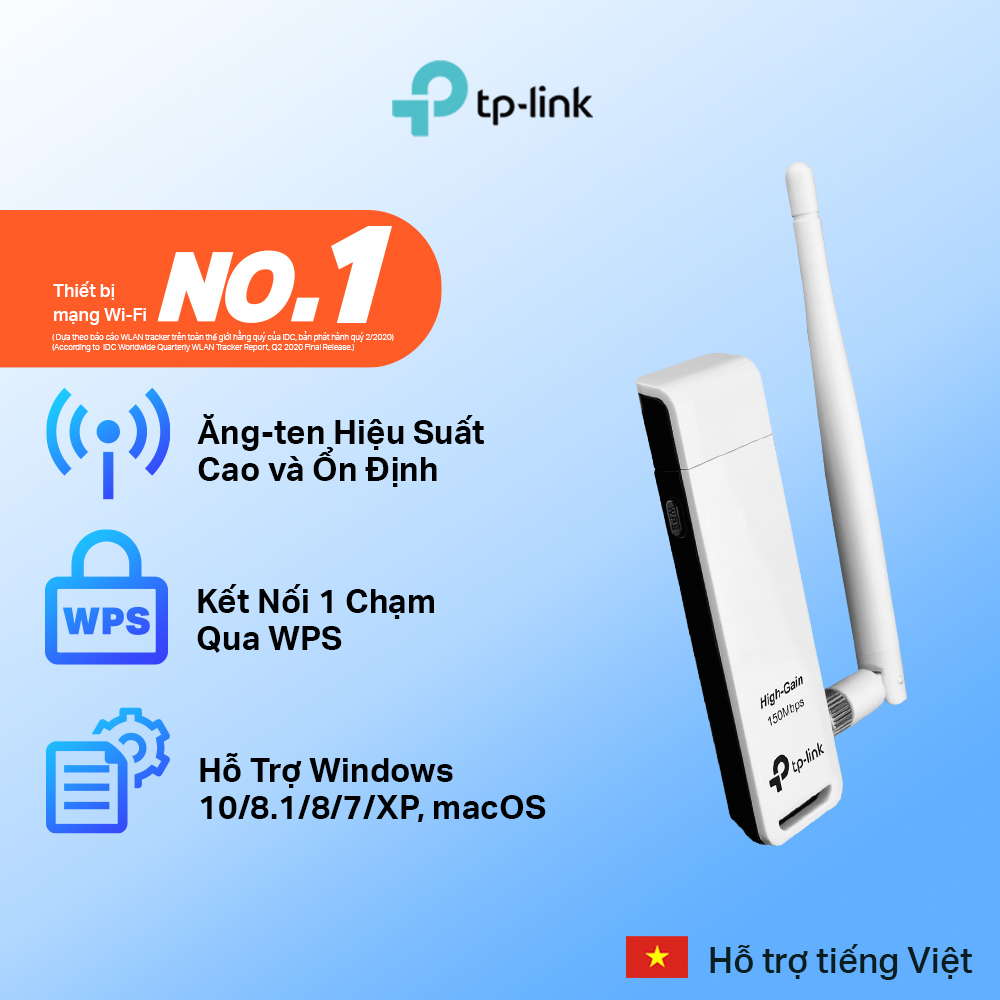 Bộ Thu Wifi USB TP-Link TL-WN722N Chuẩn N 150Mbps - Hàng Chính Hãng