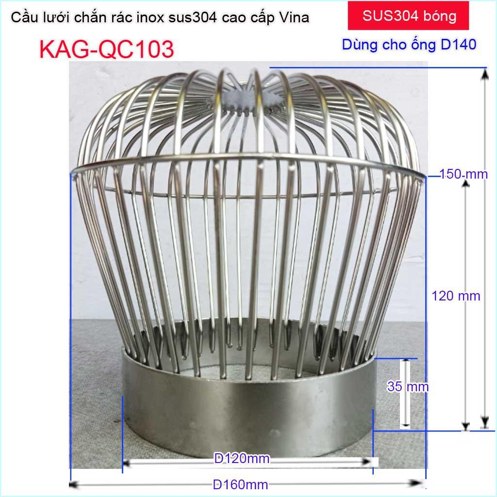 Quả cầu lưới Inox dày D140-168, cầu chắn rác sân thượng thoát nước mưa KAG-QC103 thoát nhanh sử dụng tốt siêu bền