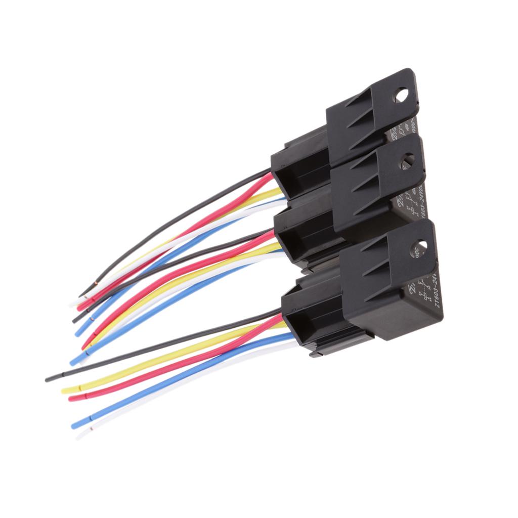 3pcs 24V 40A 5 Pin Terminal SPDT Relay Power Switch With Pre-wired Harness