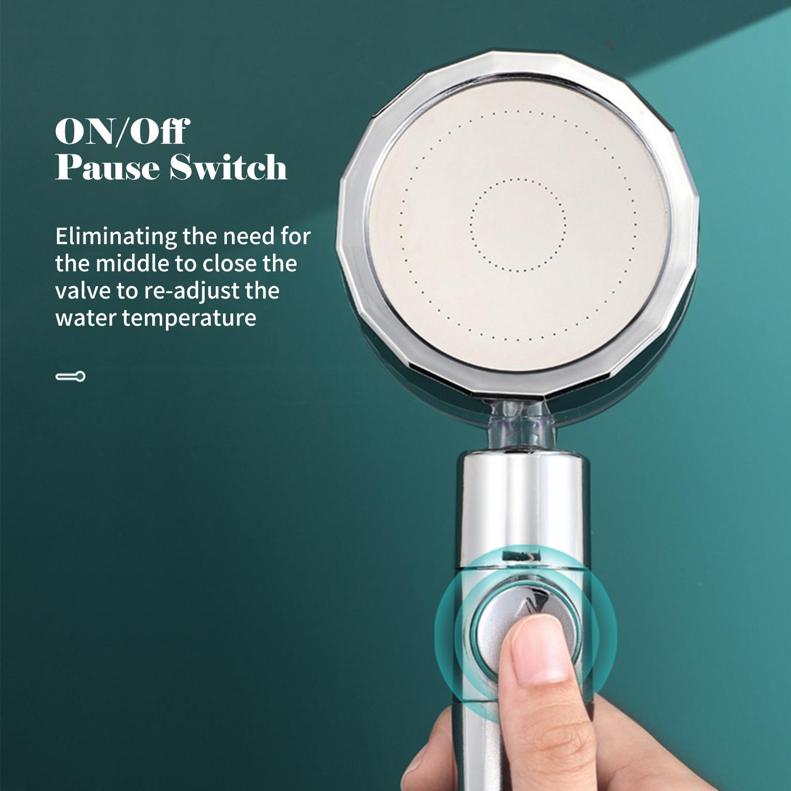 Water Saving High Pressure Showerhead G1/2 360 Degrees Rotating Bathroom Shower Head with Turbo Fan ON/Off Pause Switch
