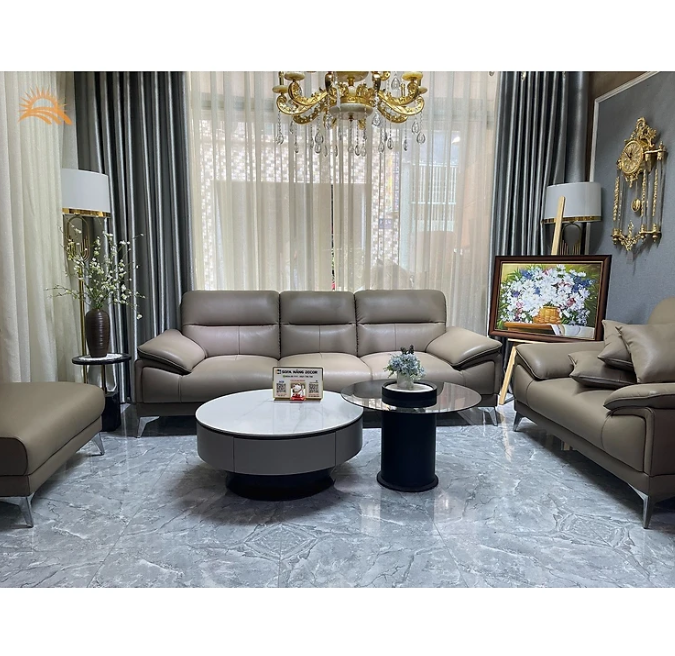 Combo ghế sofa băng da bò Italy Tundo màu xám cafe – SBFCT05 2m2 hàng cao cấp chuẩn da bò nhập khẩu Ý