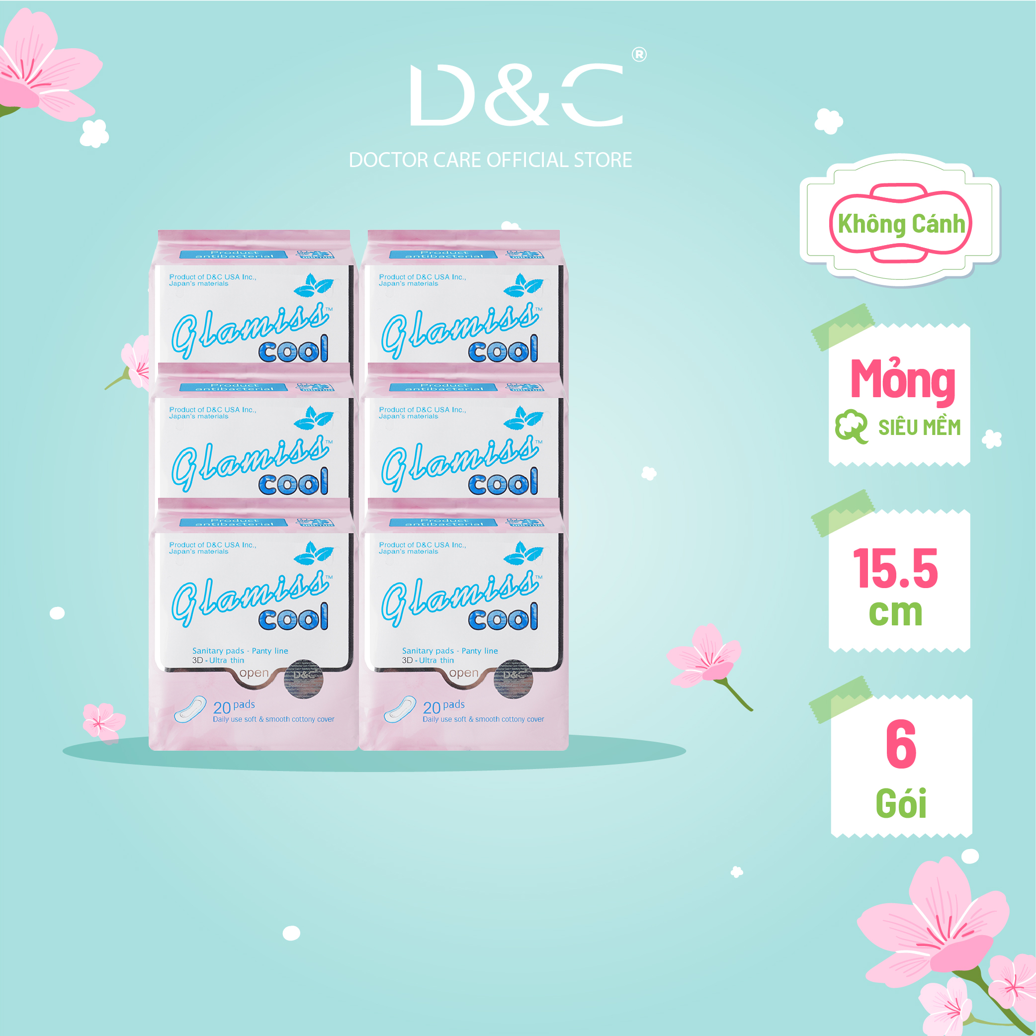 Combo 6 Băng vệ sinh hàng ngày Glamiss Cool BVS thảo dược 16cm siêu mát siêu khô thoáng