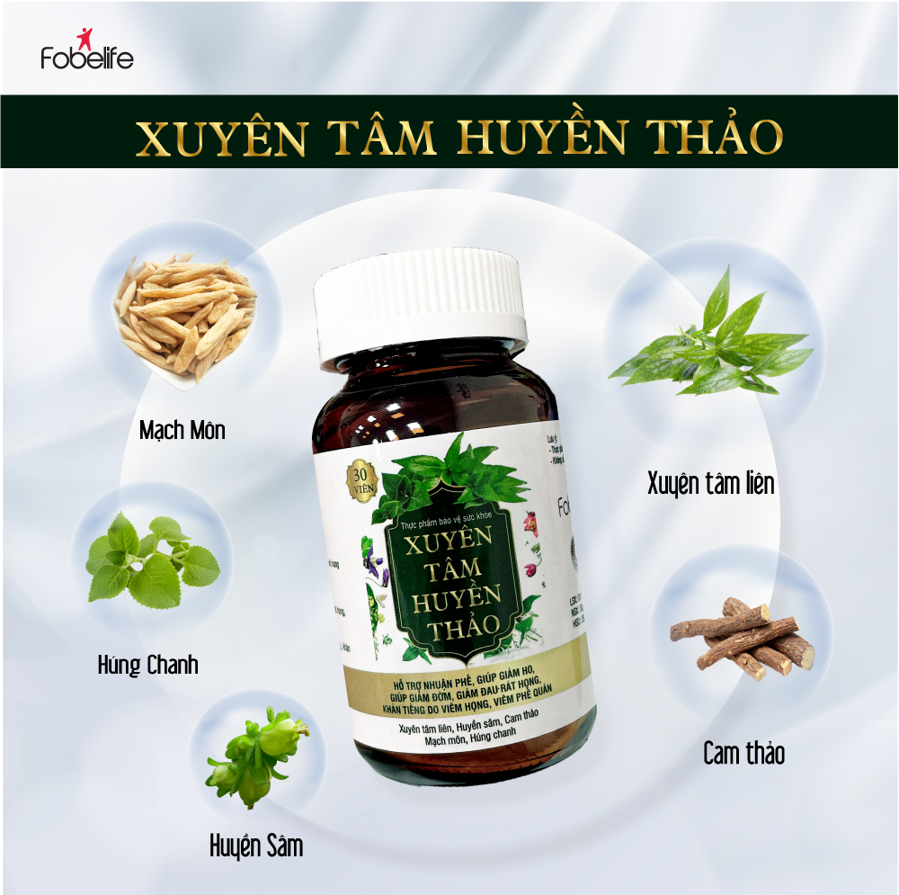 Viên Uống Xuyên Tâm Liên Bổ Phổi Giảm Ho Đờm Ho Khan Đau Rát Họng Xuyên Tâm Huyền Thảo ( Hộp 30 viên )