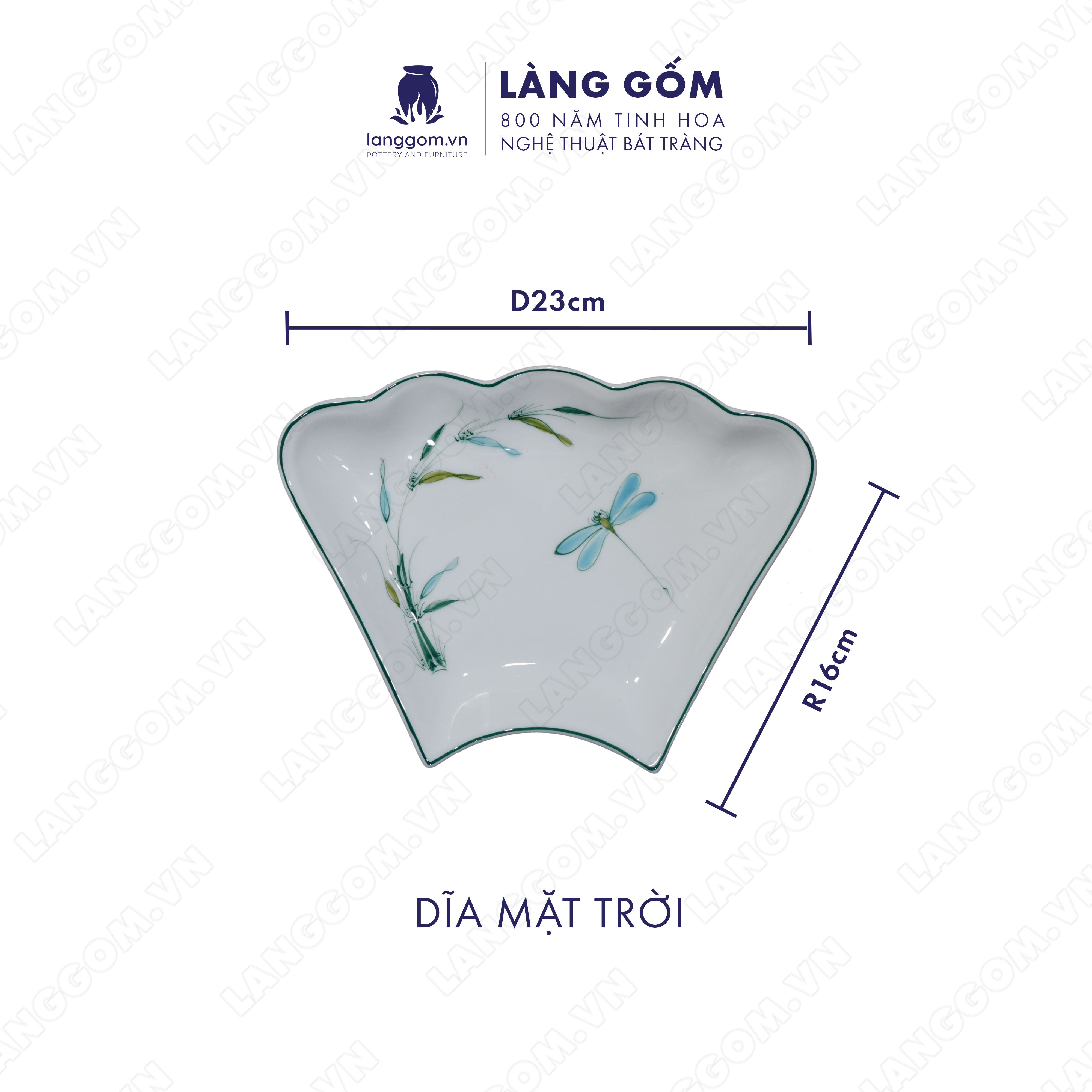 Bộ bàn ăn mặt trời vẽ trúc chuồn - Size: 55cm - Gốm sứ Bát Tràng - langgom.vn
