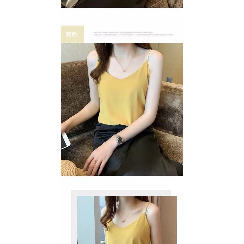 Áo lụa 2 dây siêu xinh phối hạt ngọc cao cấp, thiết kế áo tuy đơn giản nhưng sang trọng hàng chất đẹp - A999VDVDVDVD