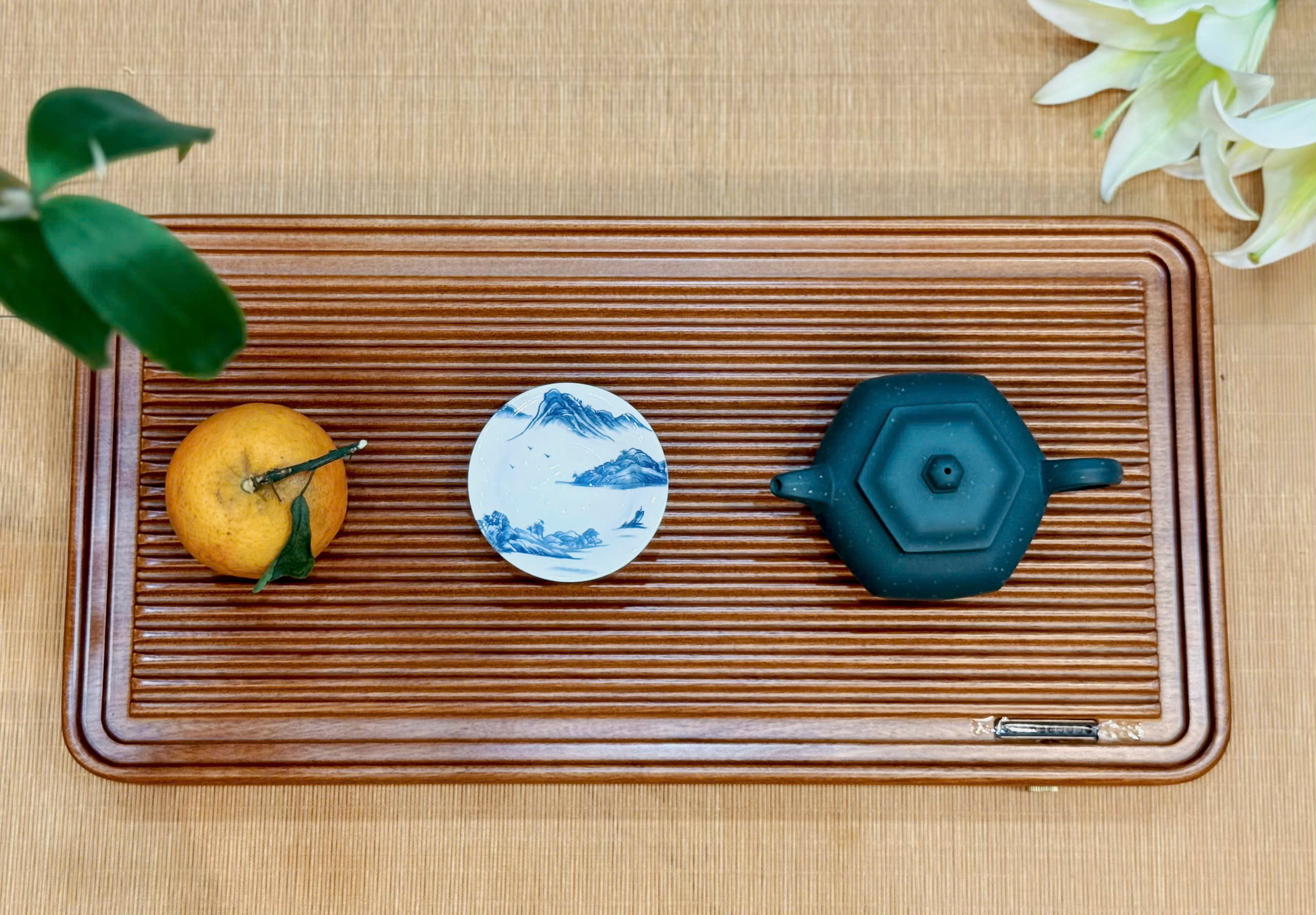 KHAY TRÀ SỌC - GỖ HỒNG - SIZE NHỎ - KÍCH THƯỚC 40x22CM - WOOD TEA TRAY