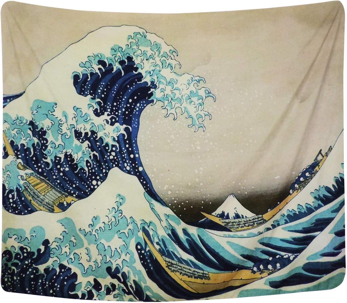 Tấm thảm treo tường treo - Kanagawa Wall Tapestry, Truyền cảm hứng cho các mẫu nghệ thuật của thiên nhiên - Trang trí cho phòng khách, phòng ngủ, ký túc xá, sóng, 200x150cm
