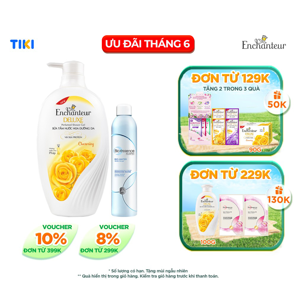 Combo Enchanteur sữa tắm dưỡng da hương nước hoa Charming 650g và Nước xịt khoáng Bio-essence dưỡng ẩm da 300ml