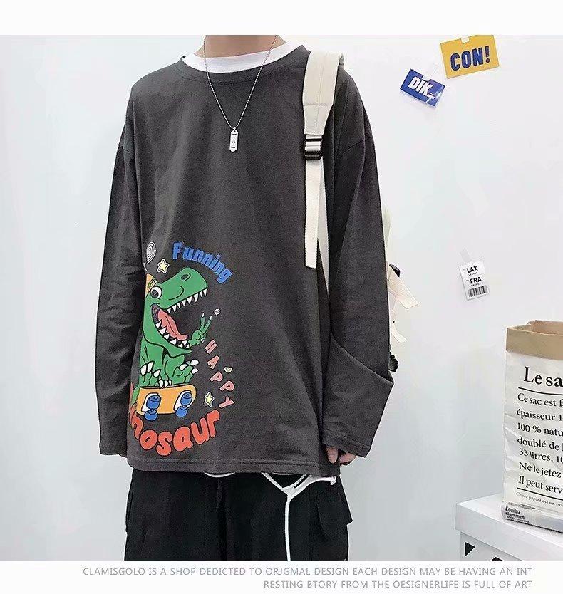 Áo Thun Form Rộng Tay Dài In Hình Khủng Long 3 Màu
