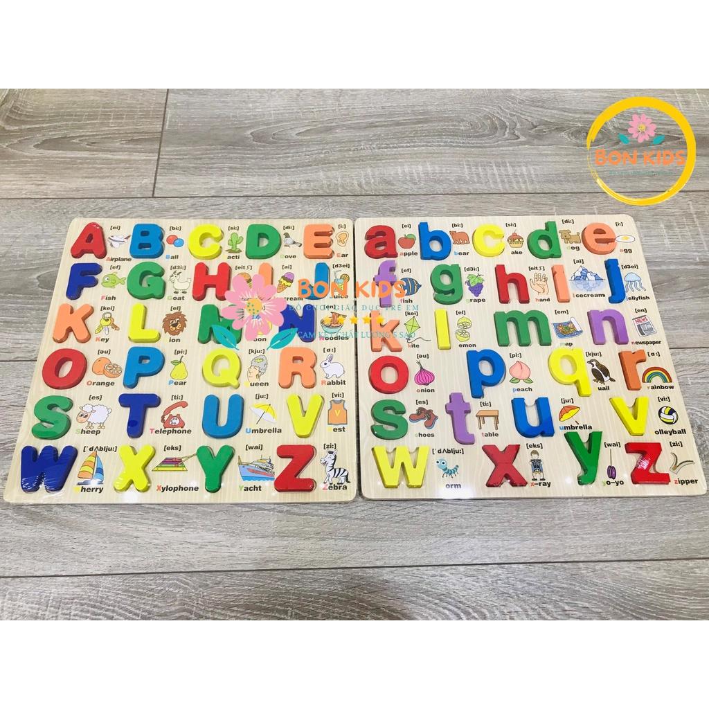 Bảng chữ cái Tiếng Anh bằng gỗ in nổi kèm hình ảnh sinh động - Đồ chơi gỗ xếp hình cho bé