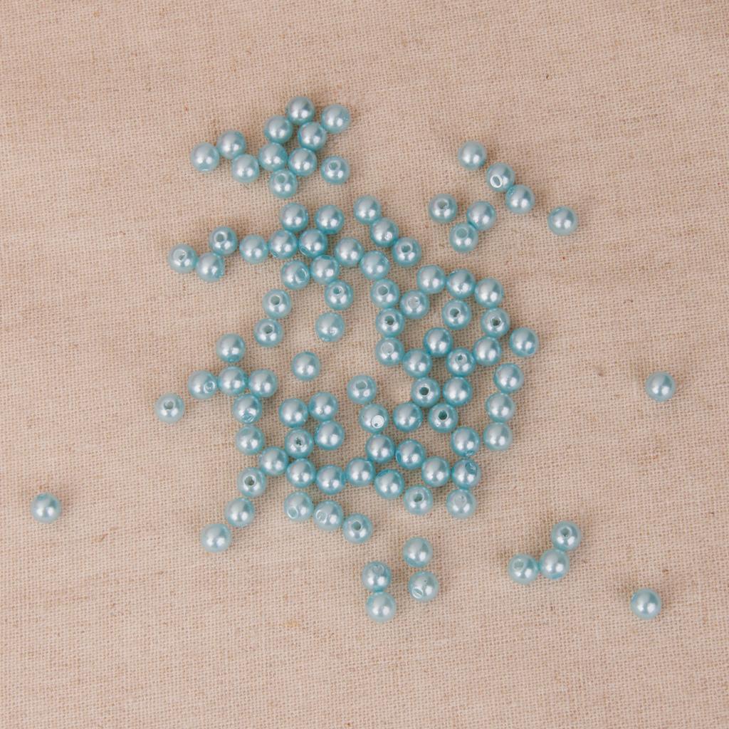 100pcs of Round Acrylic Pearl   Bead Blue Loose for DIY Women Jewelry 4mm