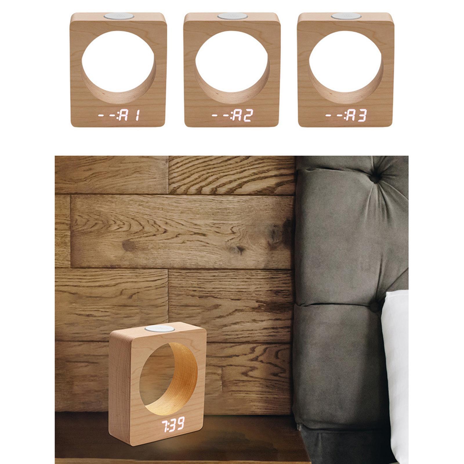 Alarm Clock Wooden LED 3 Alarm Settings for Desktop Children Heavy Sleepers Adults
