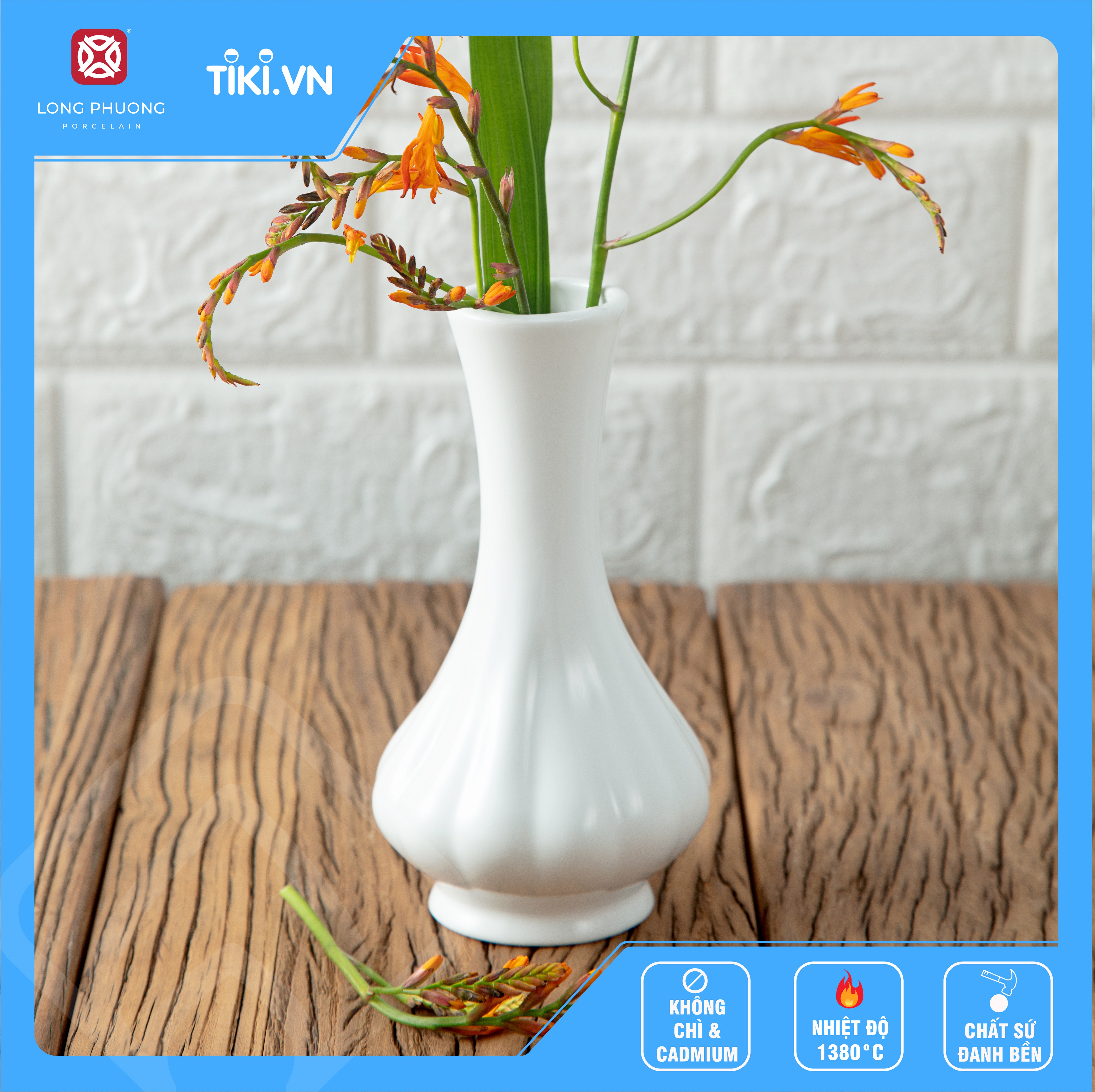 Lọ hoa củ tỏi sứ Long Phương AA7104 dung tích 500ml