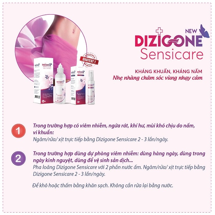 COMBO 2 Dung dịch vệ sịnh phụ nữ DIZIGONE Sensicare 300ml: Hết nấm ngứa, giảm khí hư, khử mùi hôi