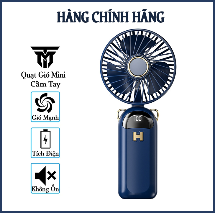 Quạt Cầm Tay Mini Tích Điện Teement , Có Giá Đở Điện Thoại, Sạc USB Di Động Tiện Lợi, Phiên Bản Nâng Cấp - Hàng Chính Hãng