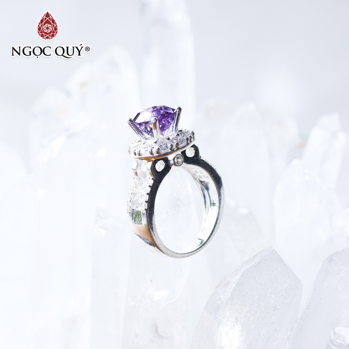 Nhẫn bạc nữ đá thạch anh tím mệnh hỏa. thổ - Ngọc Quý Gemstones