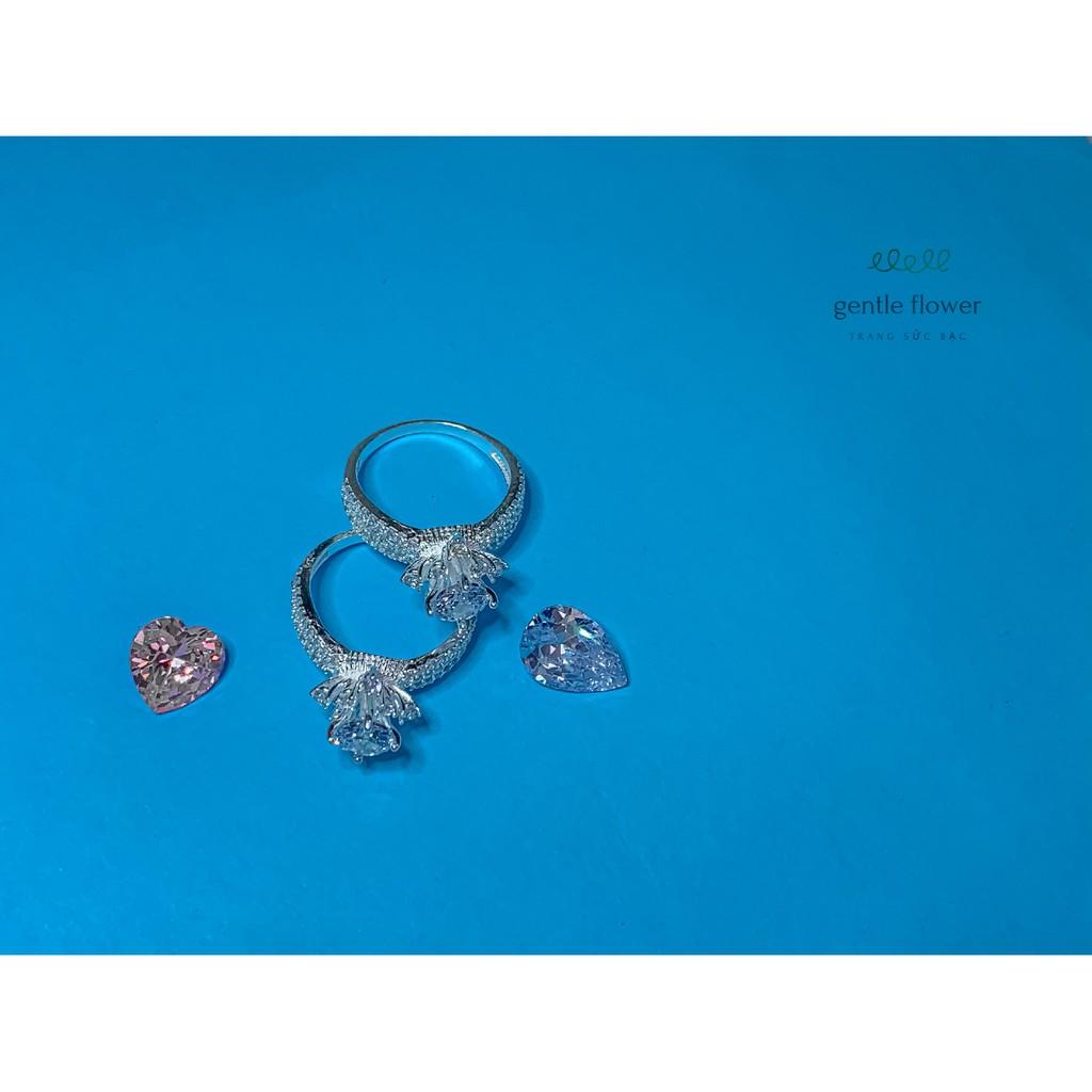 Nhẫn bạc ta nữ đính đá chấu viền thiết kế sang trọng Gentle Flower