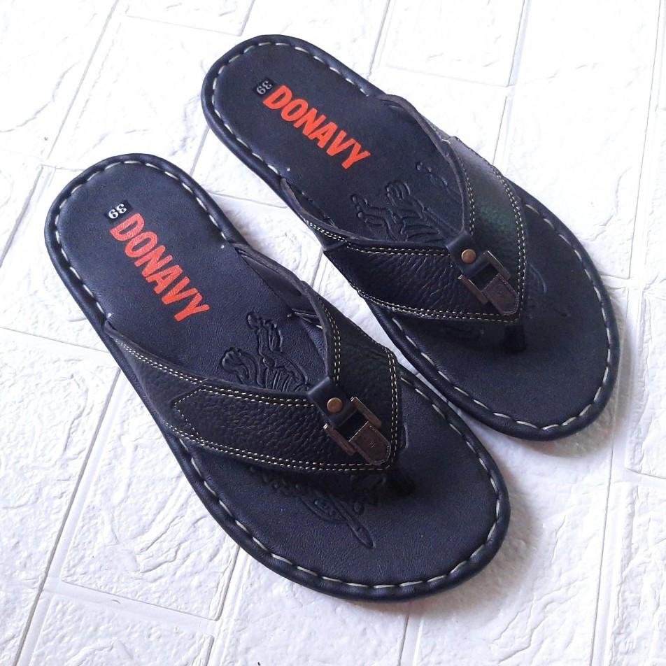 DÉP XỎ NGÓN NAM DA BÒ THẬT 100% ĐÍNH KHUY