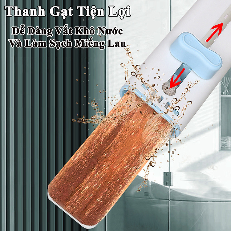 Cây Lau Tự Vắt Mini Đa Năng Vệ Sinh Kính, Bếp, Gạt Nước Với 2 Bông Lau Thay Thế Thấm Hút Tiện Lợi - Giao Màu Ngẫu Nhiên