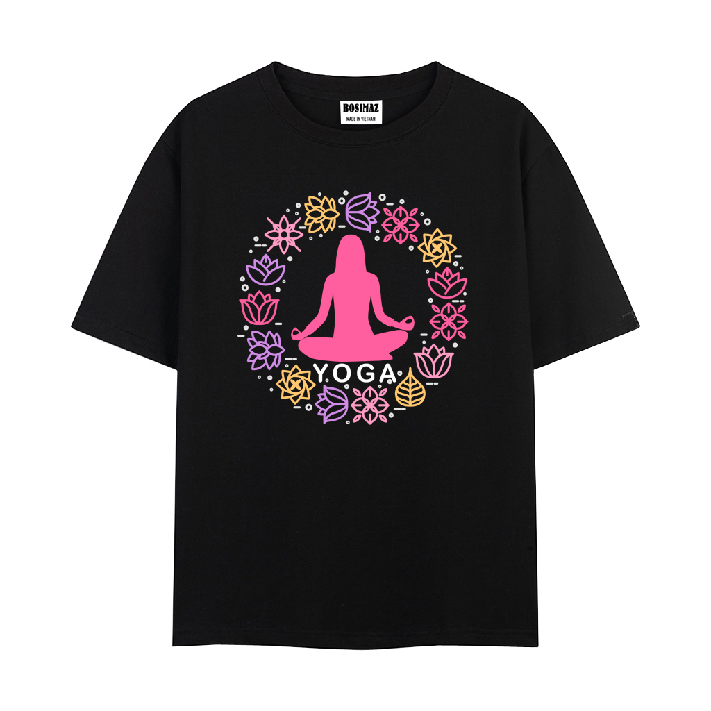 Áo thun Unisex Bosimaz TS015 cổ tròn tay lỡ phom rộng in hình yoga, thun contton 100%, vải đẹp dày, thoáng mát không xù lông.