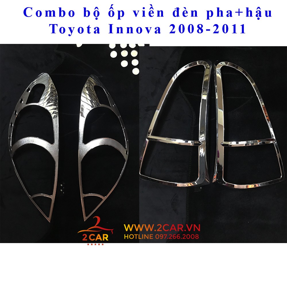 Ốp viền đèn pha, hậu xe Toyota Innova 2009-2011 mạ crom cao cấp, sáng bóng